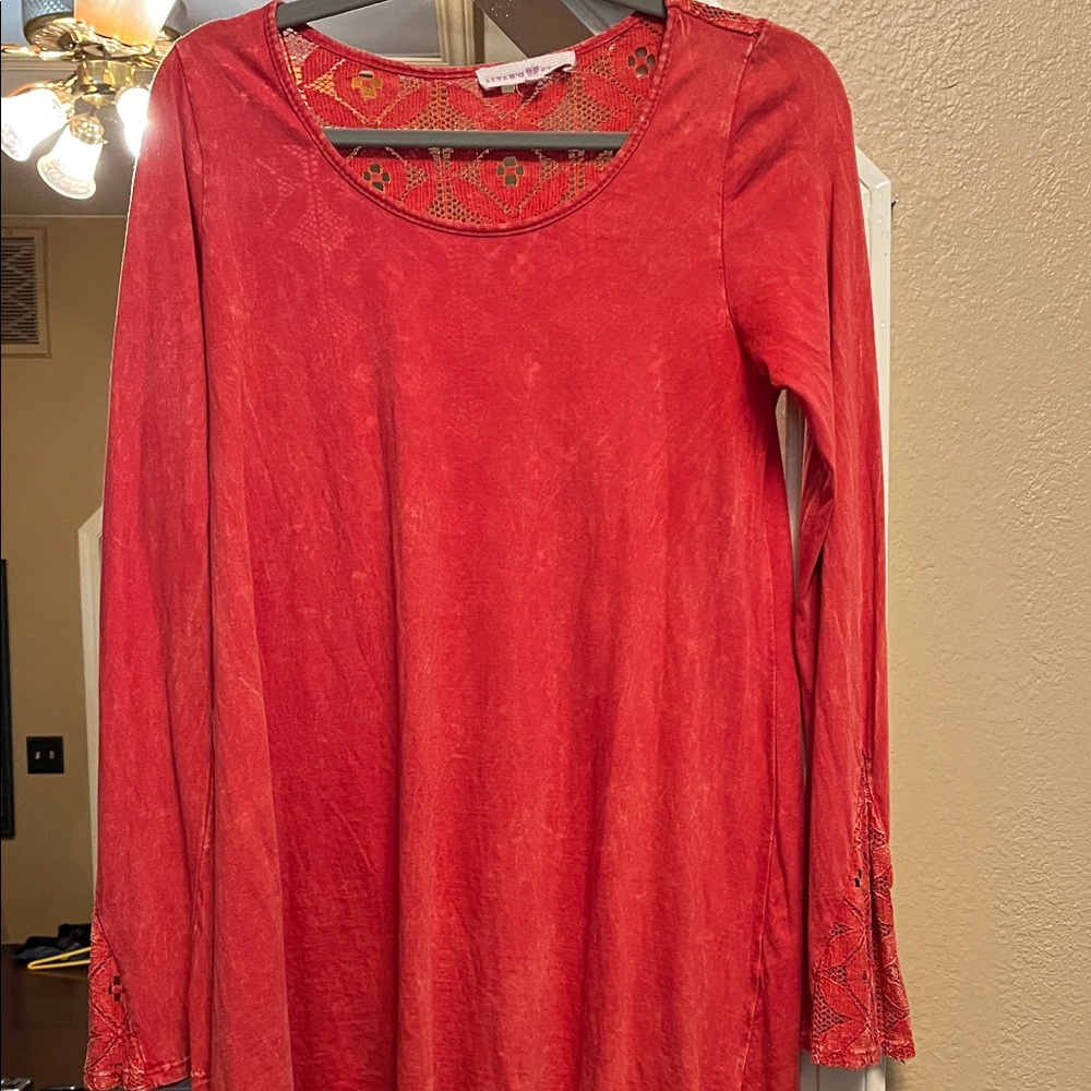 Altar'd State Scarlet Lace Accent Blouse